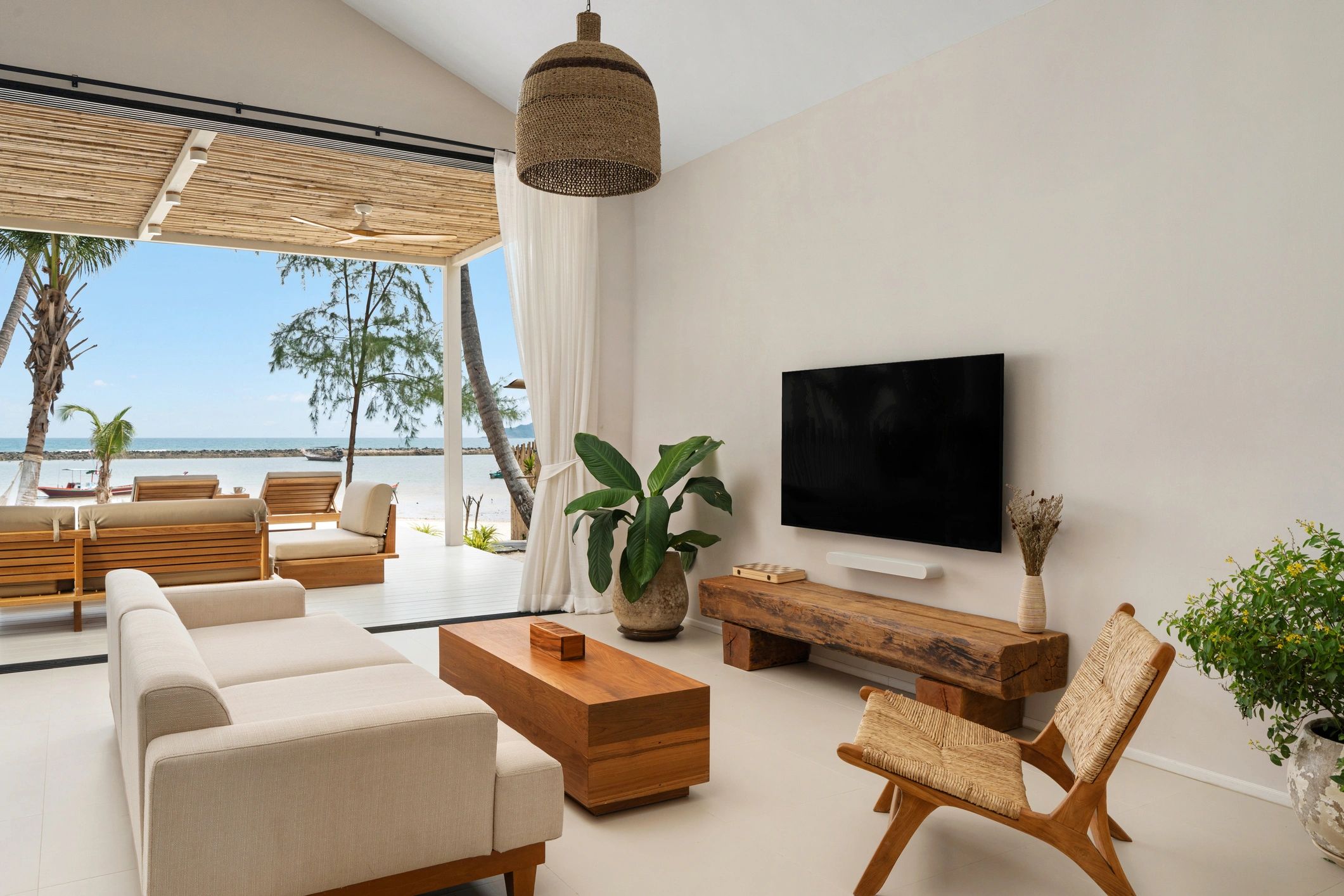 Calm, modern living room with clean lines and uncluttered surfaces