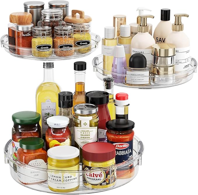 LAMU 3 Pack Lazy Susan Organizer Turntable for Cabinet Charity Shop Full Of Clothes