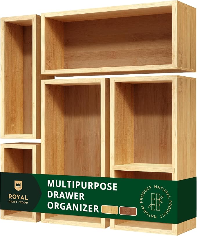 ROYAL CRAFT WOOD 5-Piece Bamboo Drawer Organizer Set Sleek and modern living room in a luxury villa